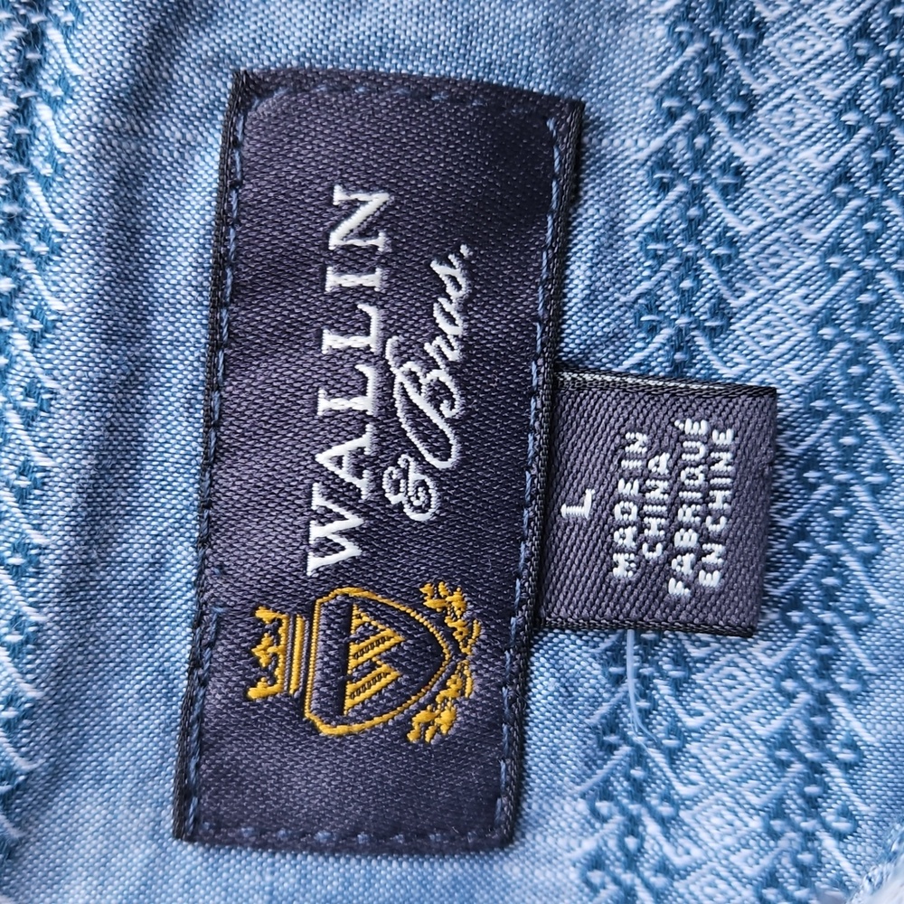 Wallin & Bros Blue Embroidered Striped Button Down Shirt L - Picture 4 of 7